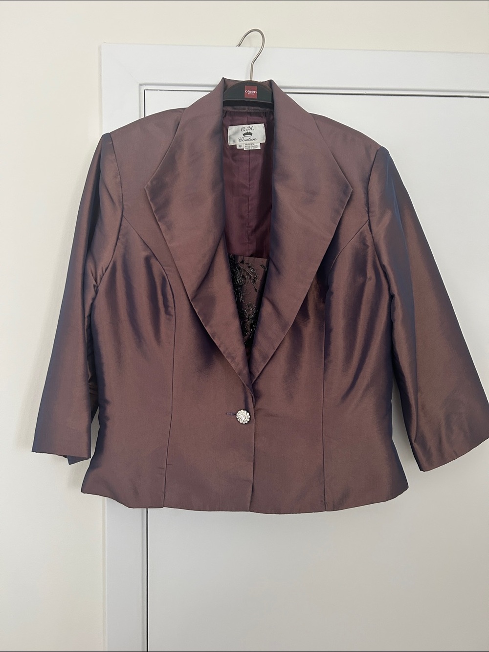 Women's Shimmery Brown Satin Single-Button Blazer